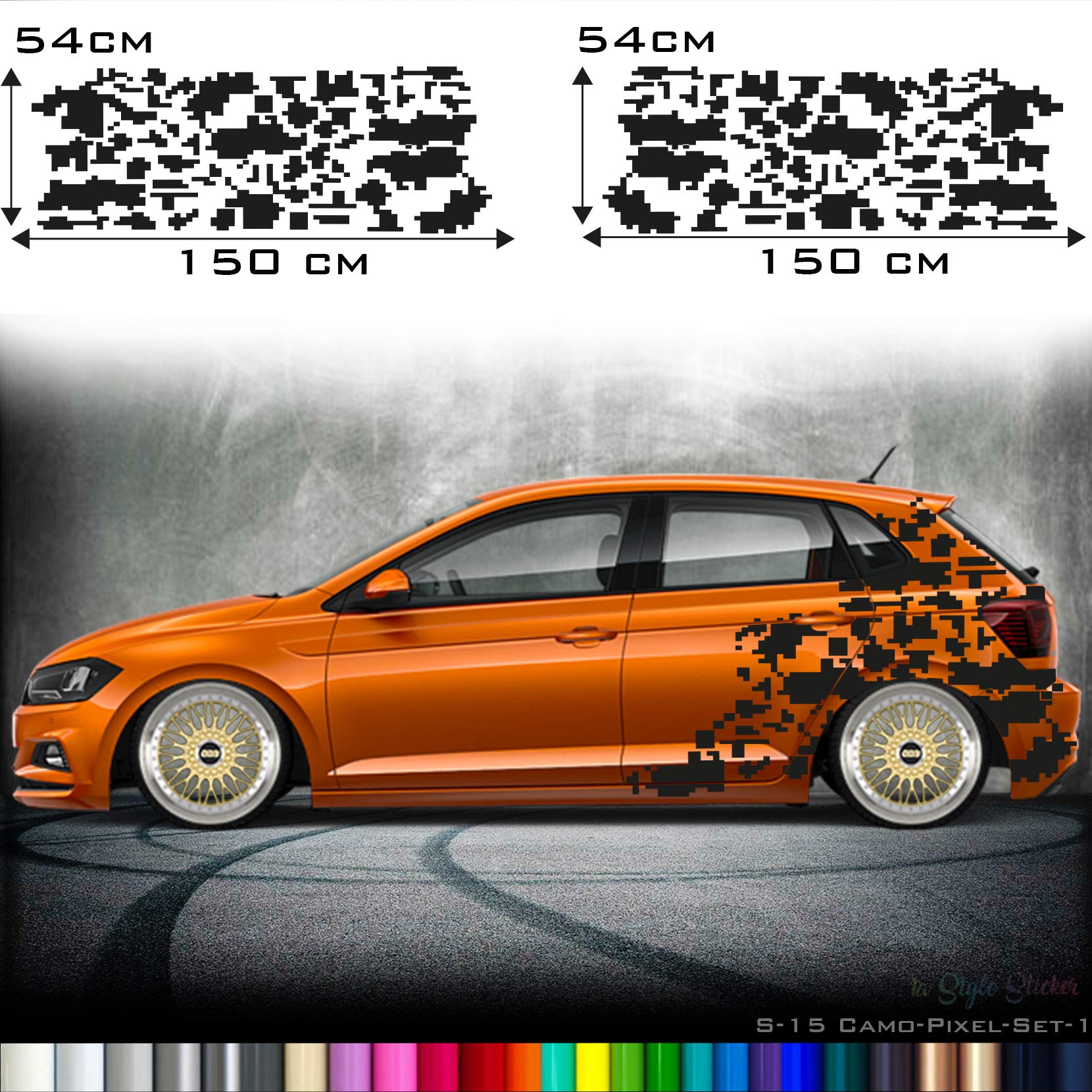 1A Style Sticker Auto Aufkleber Seitenaufkleber Set Pixel Matrix Streifen Racing Muster - über 26 Farben S15 von 1A Style Sticker