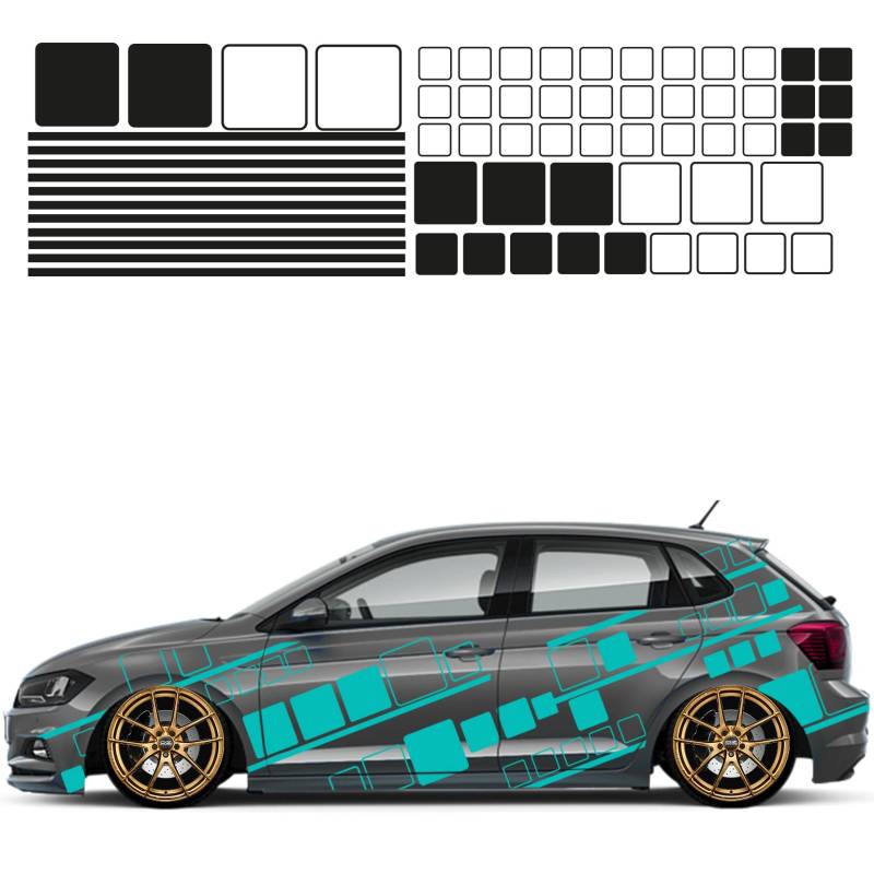 1A Style Sticker Auto Aufkleber Set 63 Teilig Autodekor KFZ Seitenaufkleber Tuningset Camper Wohnwagen Premiumfolie (Matt-Türkis) von 1A Style Sticker