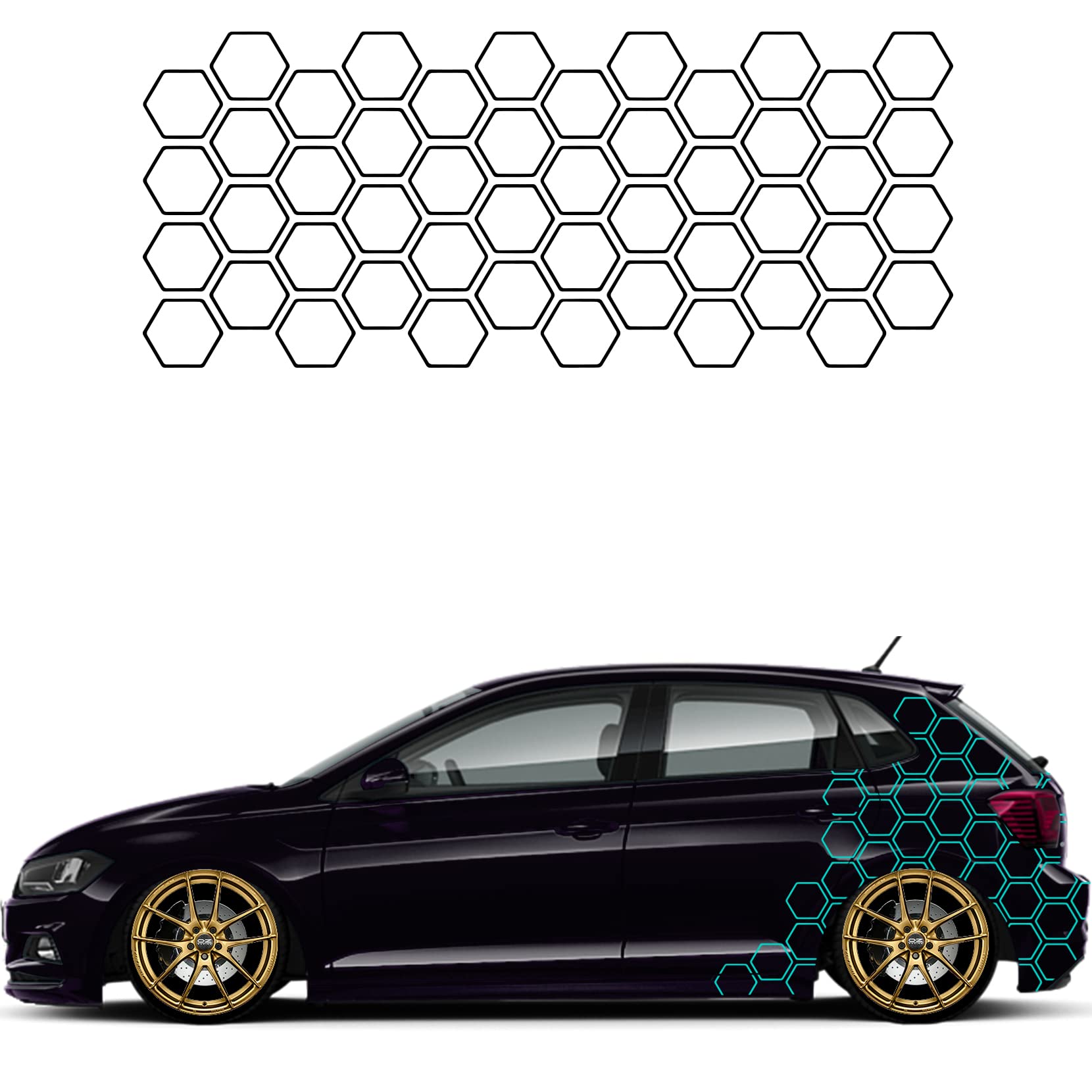 1A Style Sticker Auto Waben Offen Aufkleber Autodekor Tuning KFZ Seitenaufkleber Hexagon Wohnwagen Premium Folie (Türkis) von 1A Style Sticker