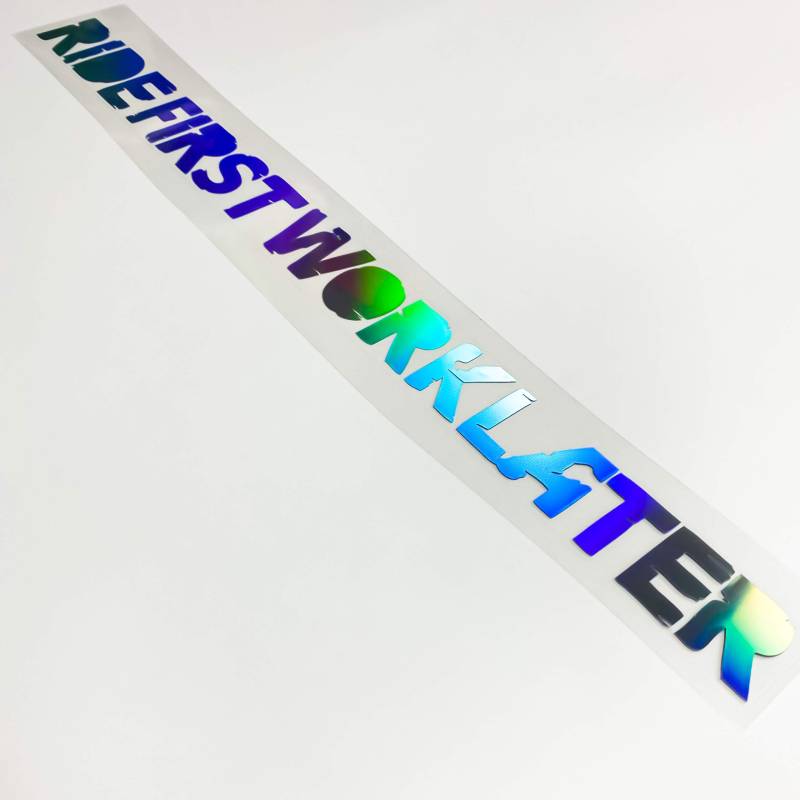 1A Style Sticker Autoaufkleber Ride First Work Later 55cm Oilslick Frontscheibenaufkleber Heckscheibensticker Hologramm Tuningaufkleber Regenbogenfarben Ride or die von 1A Style Sticker