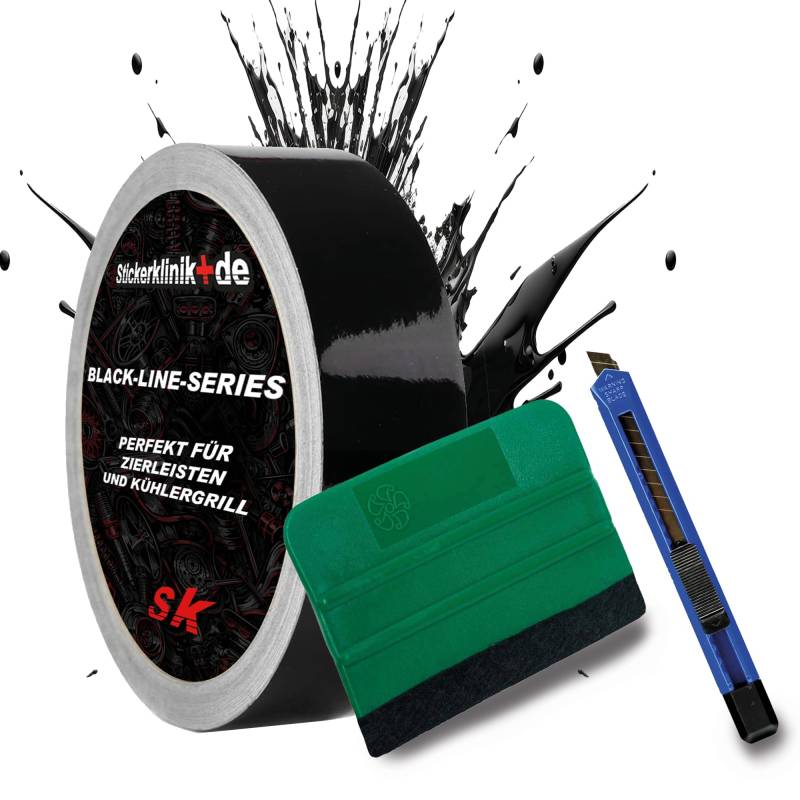 1A Style Sticker Blackline-Serie Zierleisten Folie zum Folieren von Auto Chromleisten Frontgrill 10M Selbstklebend (Schwarz Glanz, 30mm Bundle) von 1A Style Sticker