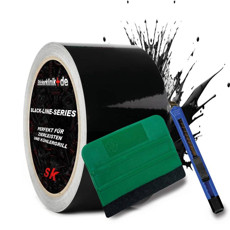 1A Style Sticker Blackline-Serie Zierleisten Folie zum Folieren von Auto Chromleisten Frontgrill 10M Selbstklebend (Schwarz Glanz, 50mm Bundle) von 1A Style Sticker