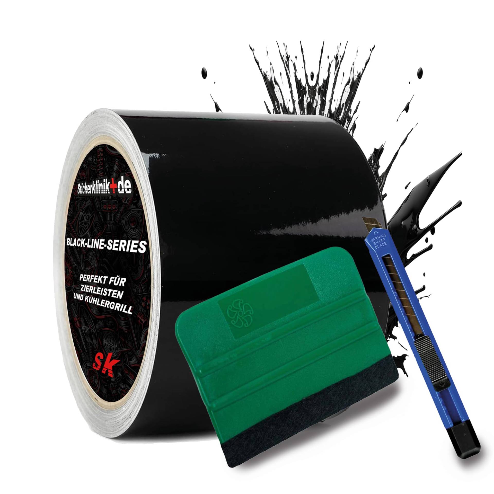 1A Style Sticker Blackline-Serie Zierleisten Folie zum Folieren von Auto Chromleisten Frontgrill 10M Selbstklebend (Schwarz Glanz, 70mm Bundle) von 1A Style Sticker