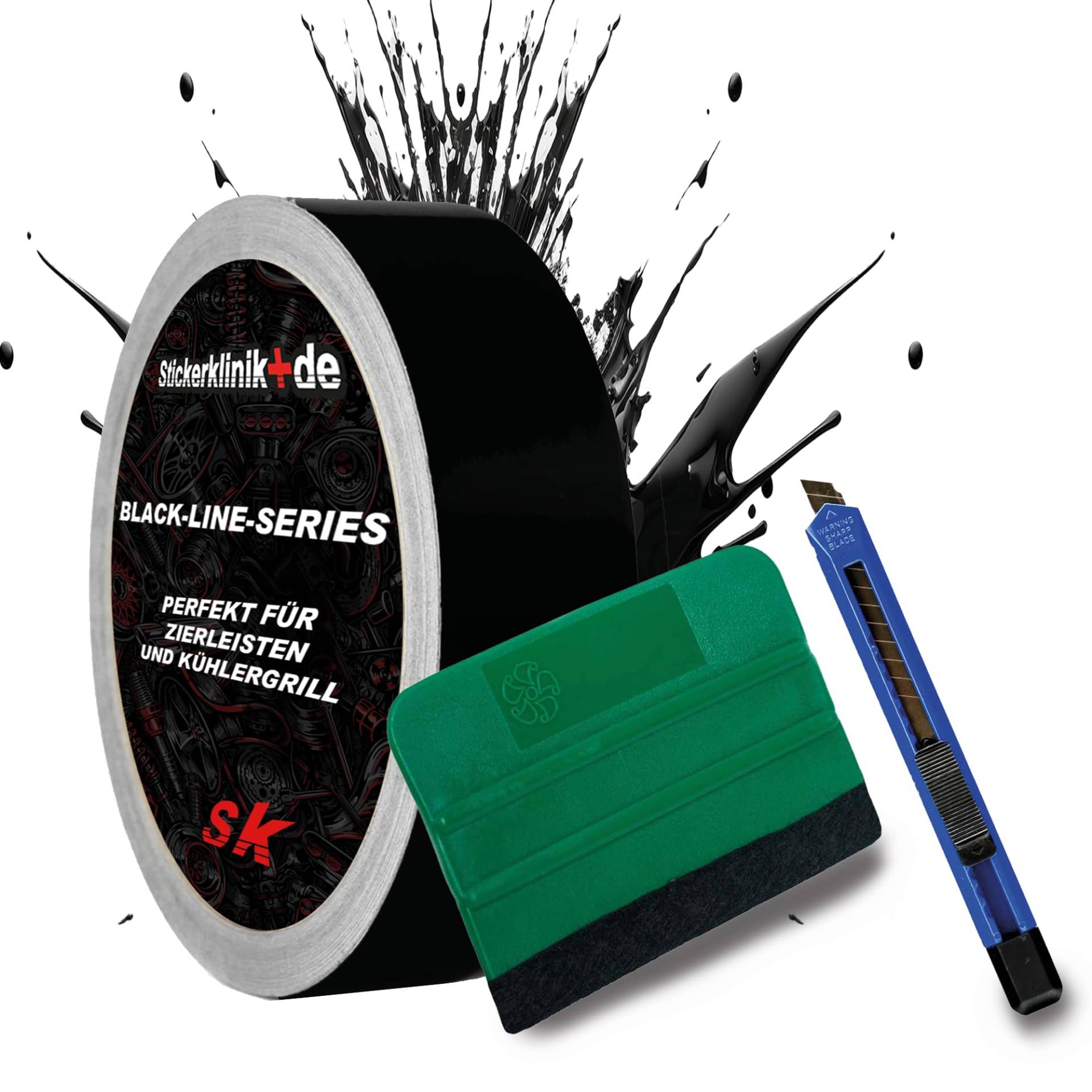 1A Style Sticker Blackline-Serie Zierleisten Folie zum Folieren von Auto Chromleisten Frontgrill 10M Selbstklebend (Schwarz Matt, 30mm Bundle) von 1A Style Sticker