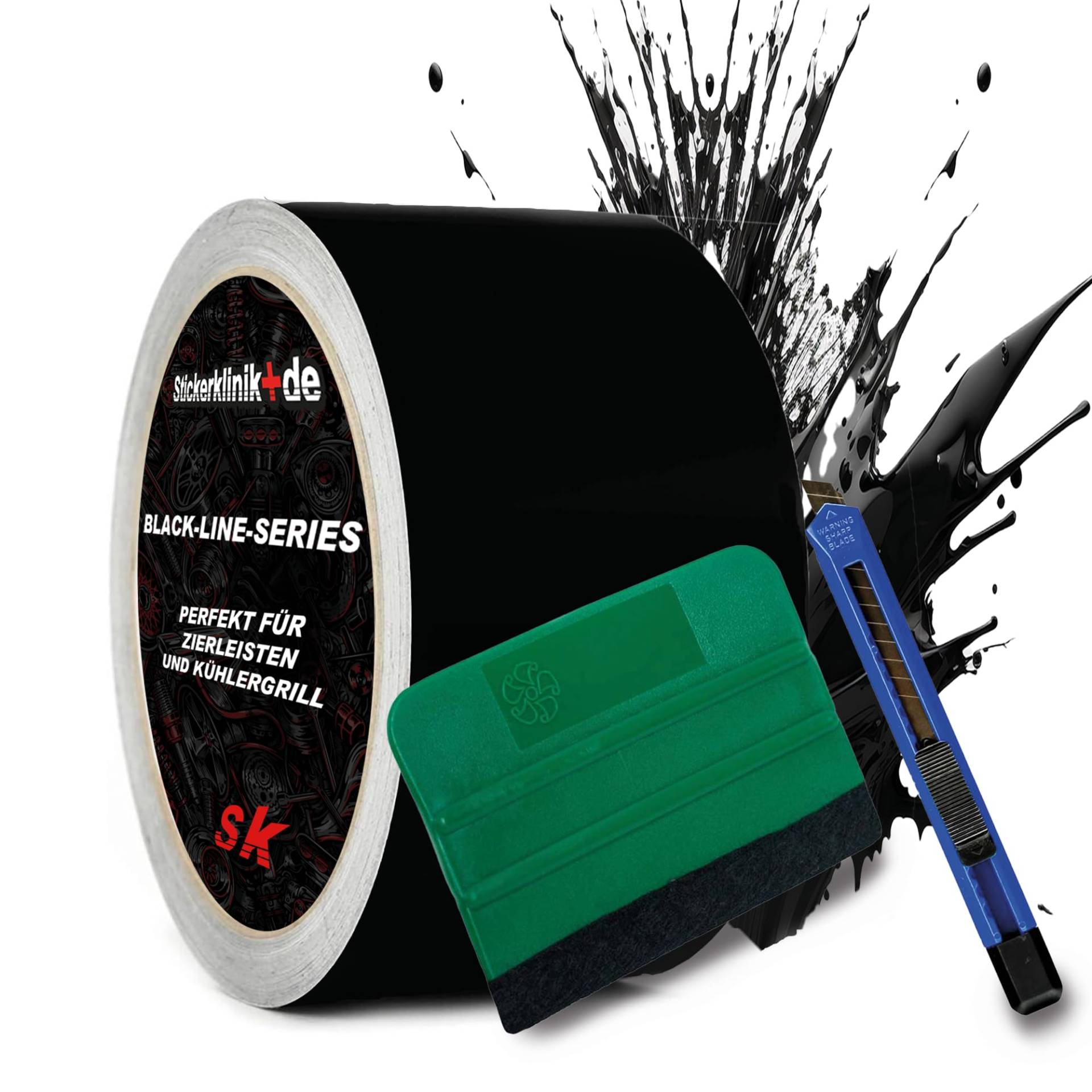 1A Style Sticker Blackline-Serie Zierleisten Folie zum Folieren von Auto Chromleisten Frontgrill 10M Selbstklebend (Schwarz Matt, 50mm Bundle) von 1A Style Sticker