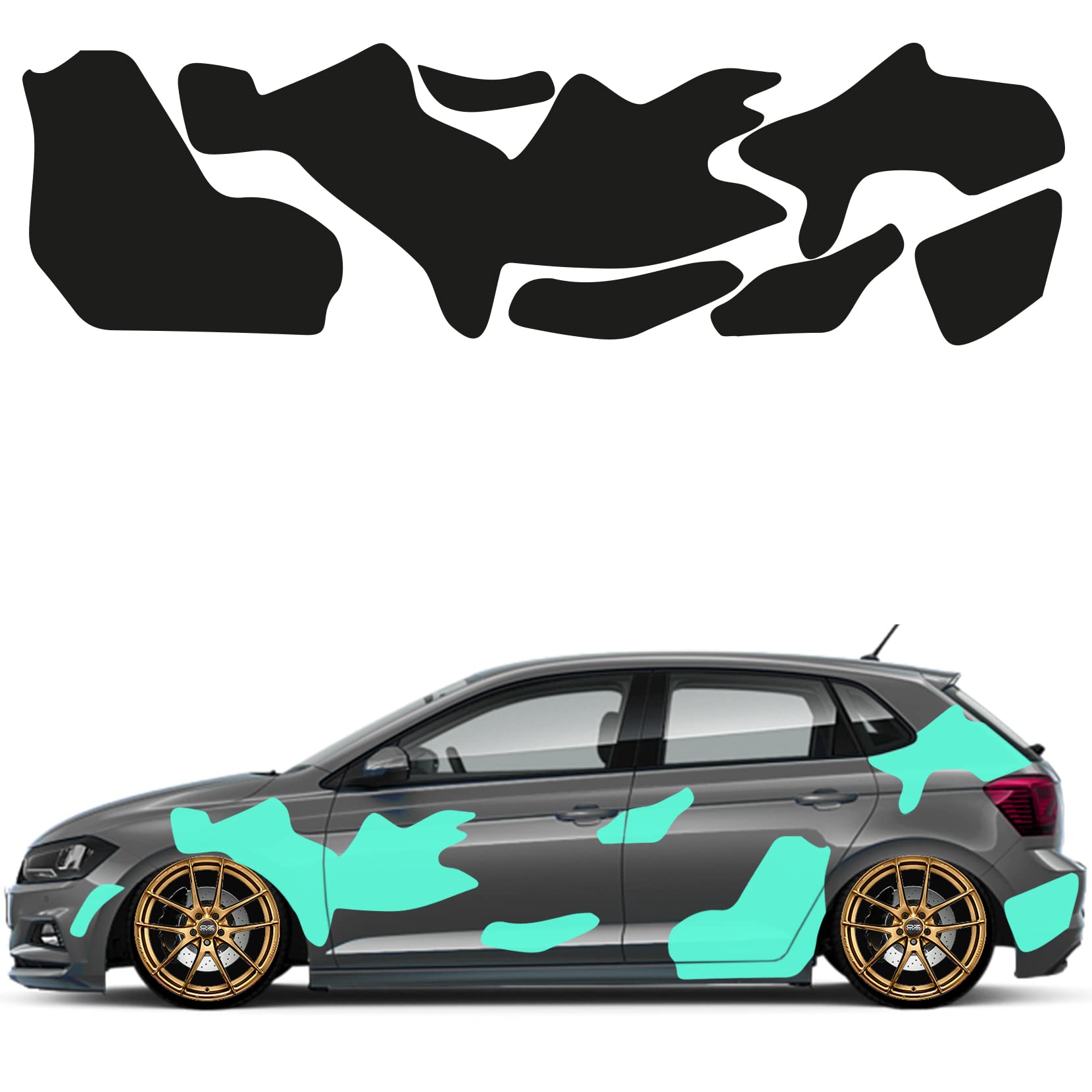 1A Style Sticker Camouflage Auto Aufkleber Set 7 Teilig Autodekor KFZ Seitenaufkleber Tuningset Camper Camo Premiumfolie (Mint) von 1A Style Sticker