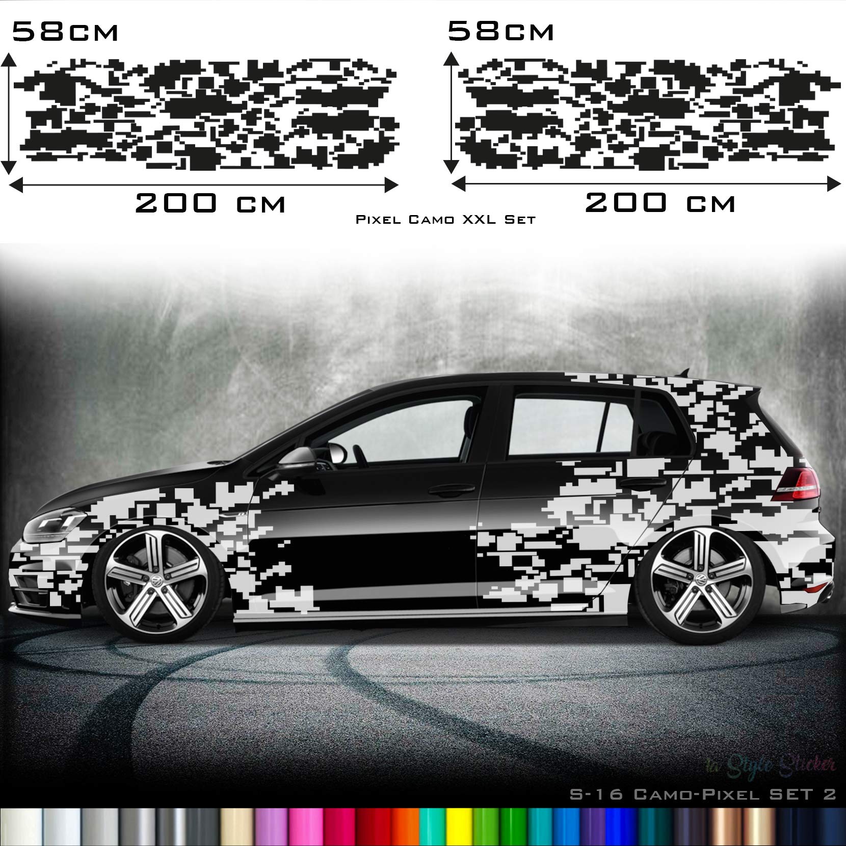 Auto Camouflage Aufkleber Set Cyber PixelAutotattoo Car-Style Sticker Hexa Matrix Style S16 von 1A Style Sticker
