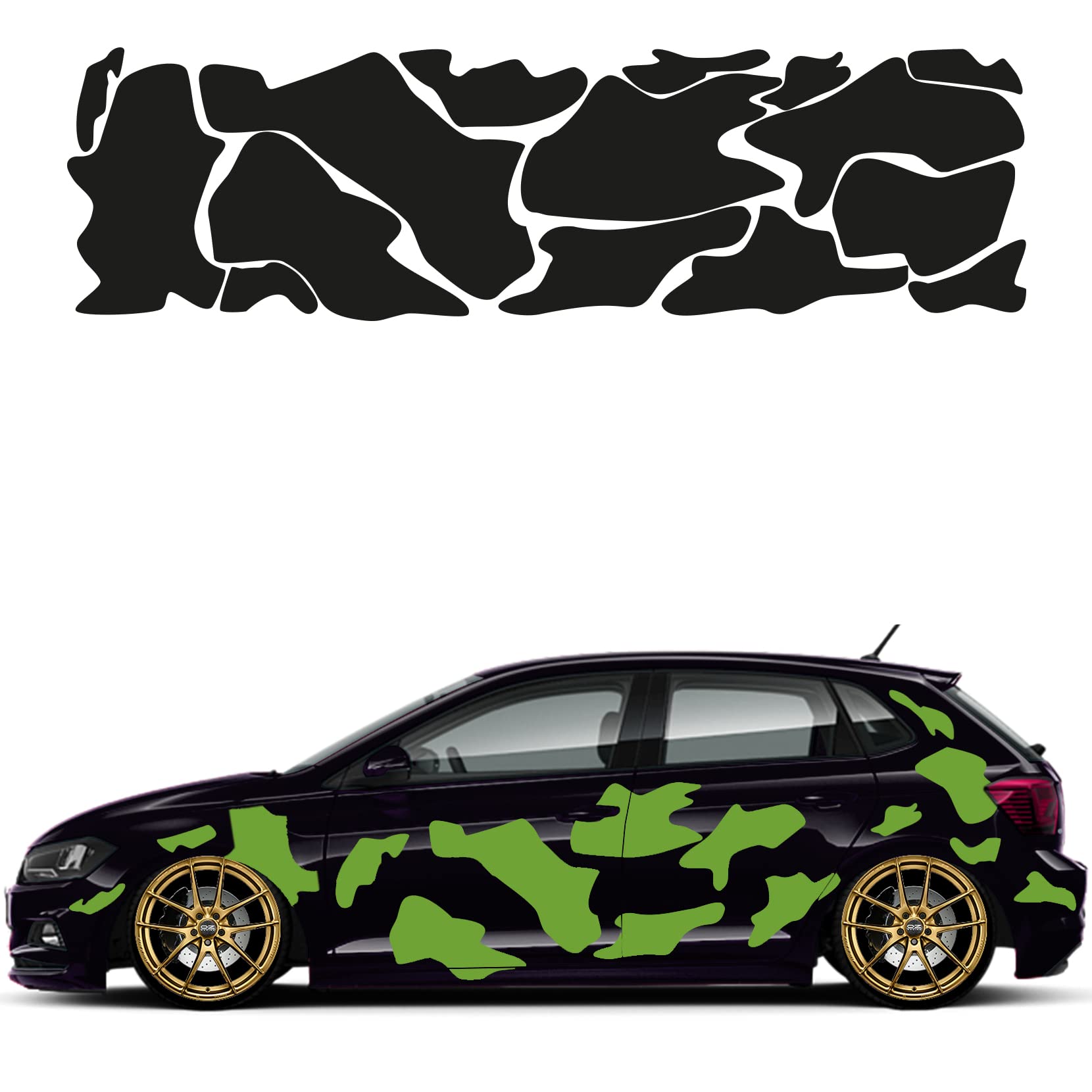 Camouflage Auto Aufkleber Set 15 Teilig Autodekor KFZ Seitenaufkleber Tuningset Camper Wohnwagen Premiumfolie (Lindgrün) von 1A Style Sticker