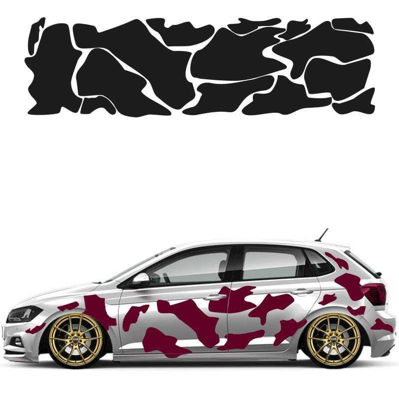 Camouflage Auto Aufkleber Set 15 Teilig Autodekor KFZ Seitenaufkleber Tuningset Camper Wohnwagen Premiumfolie (Matt Bordeauxrot) von 1A Style Sticker