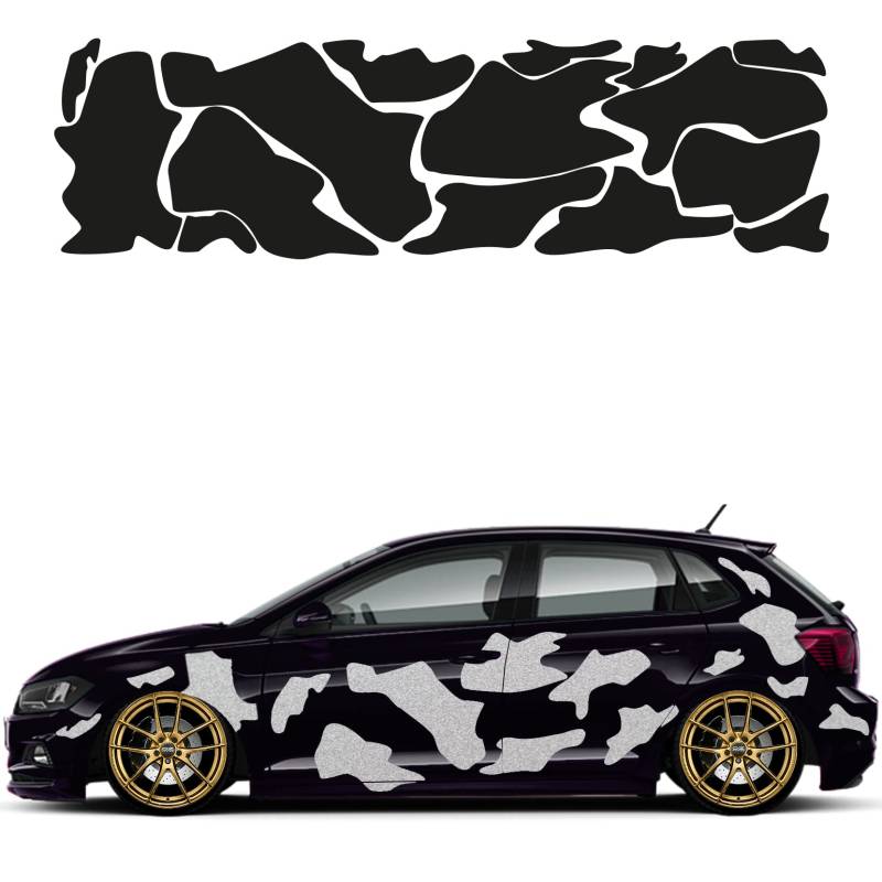 Camouflage Auto Aufkleber Set 15 Teilig Autodekor KFZ Seitenaufkleber Tuningset Camper Wohnwagen Premiumfolie (Silber-Metallic) von 1A Style Sticker