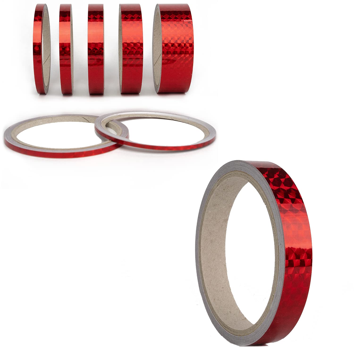 Oilslick Zierstreifen Sticker Fahrzeug Tuning Aufkleber Seitenstreifen Hologramm Klebebänder Design Stripes Regenbogen Effekt Zierband Folie Modellbau Basteln (13 mm, Mosaik Rot) von 1A Style Sticker