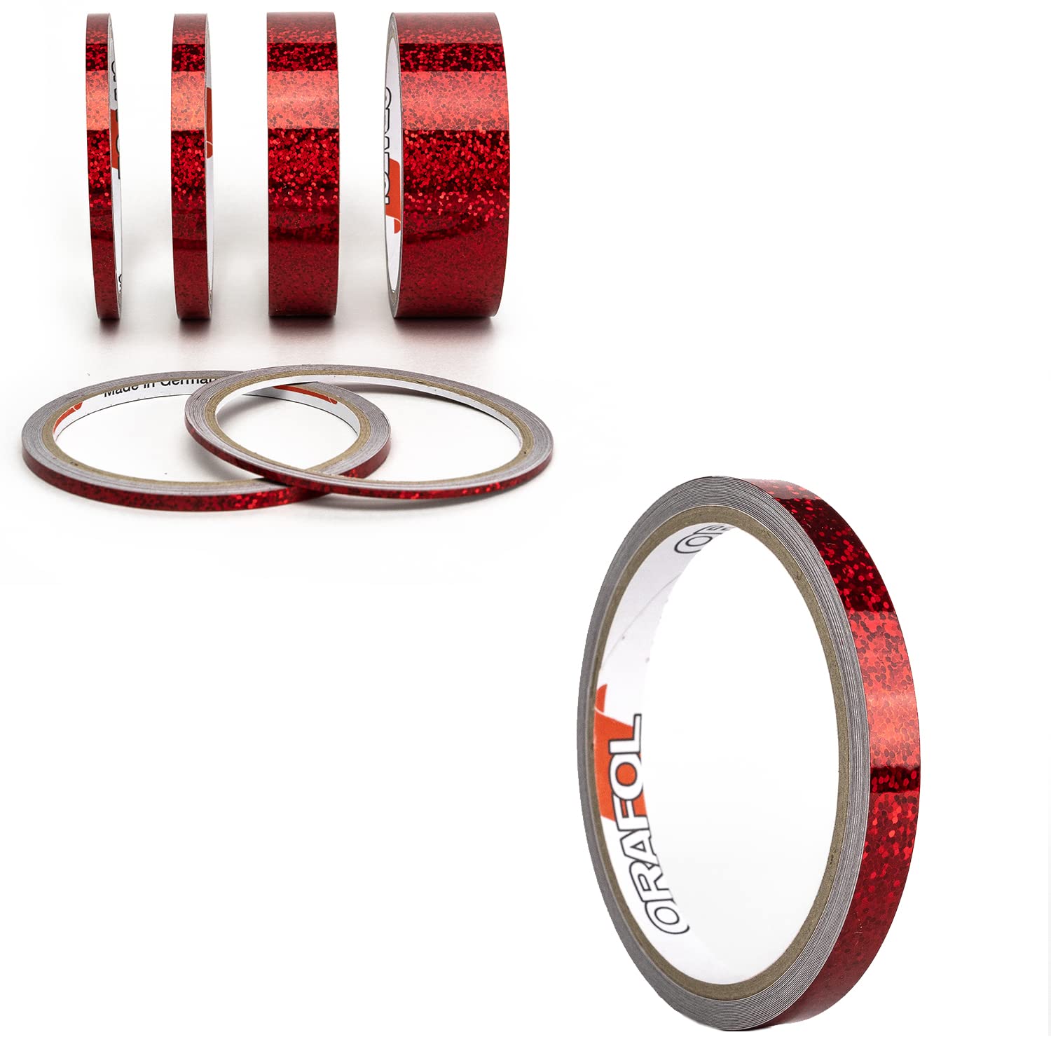 Oilslick Zierstreifen Sticker Fahrzeug Tuning Aufkleber Seitenstreifen Hologramm Klebebänder Design Stripes Regenbogen Effekt Zierband Folie Modellbau Basteln (15 mm, Glitzer Rot) von 1A Style Sticker