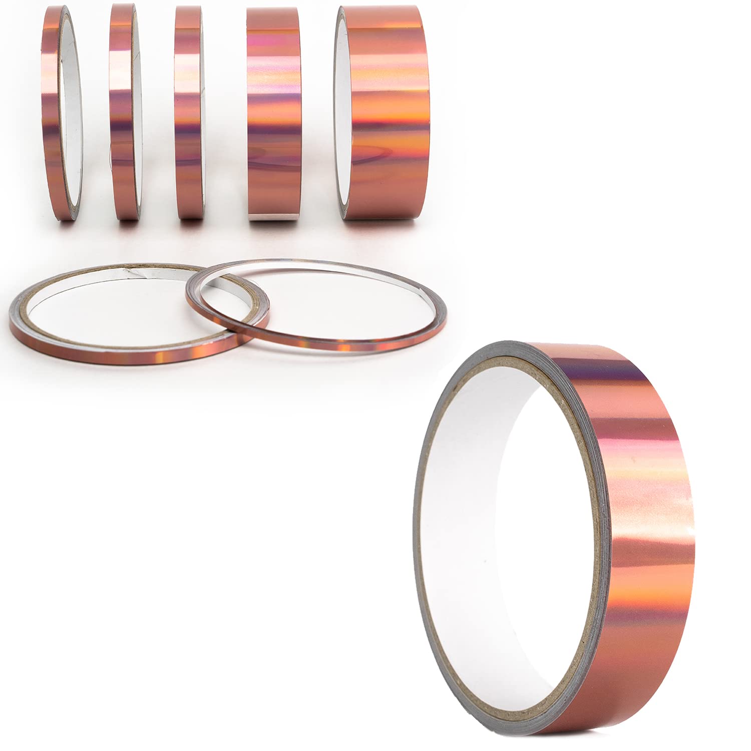 Oilslick Zierstreifen Sticker Fahrzeug Tuning Aufkleber Seitenstreifen Hologramm Klebebänder Design Stripes Regenbogen Effekt Zierband Folie Modellbau Basteln (20 mm, Hologramm Rose) von 1A Style Sticker