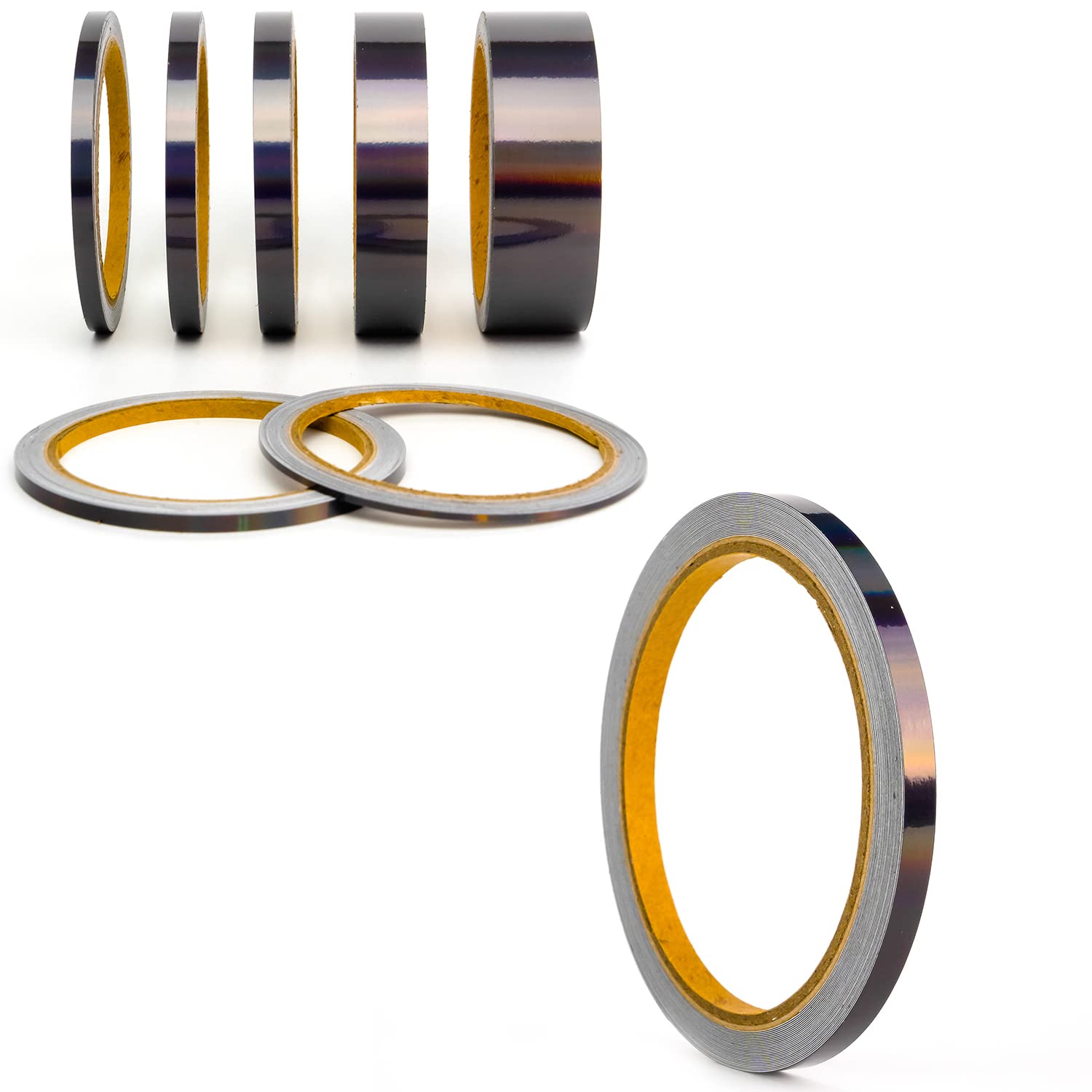 Oilslick Zierstreifen Sticker Fahrzeug Tuning Aufkleber Seitenstreifen Hologramm Klebebänder Design Stripes Regenbogen Effekt Zierband Folie Modellbau Basteln (6 mm, Hologramm Schwarz) von 1A Style Sticker
