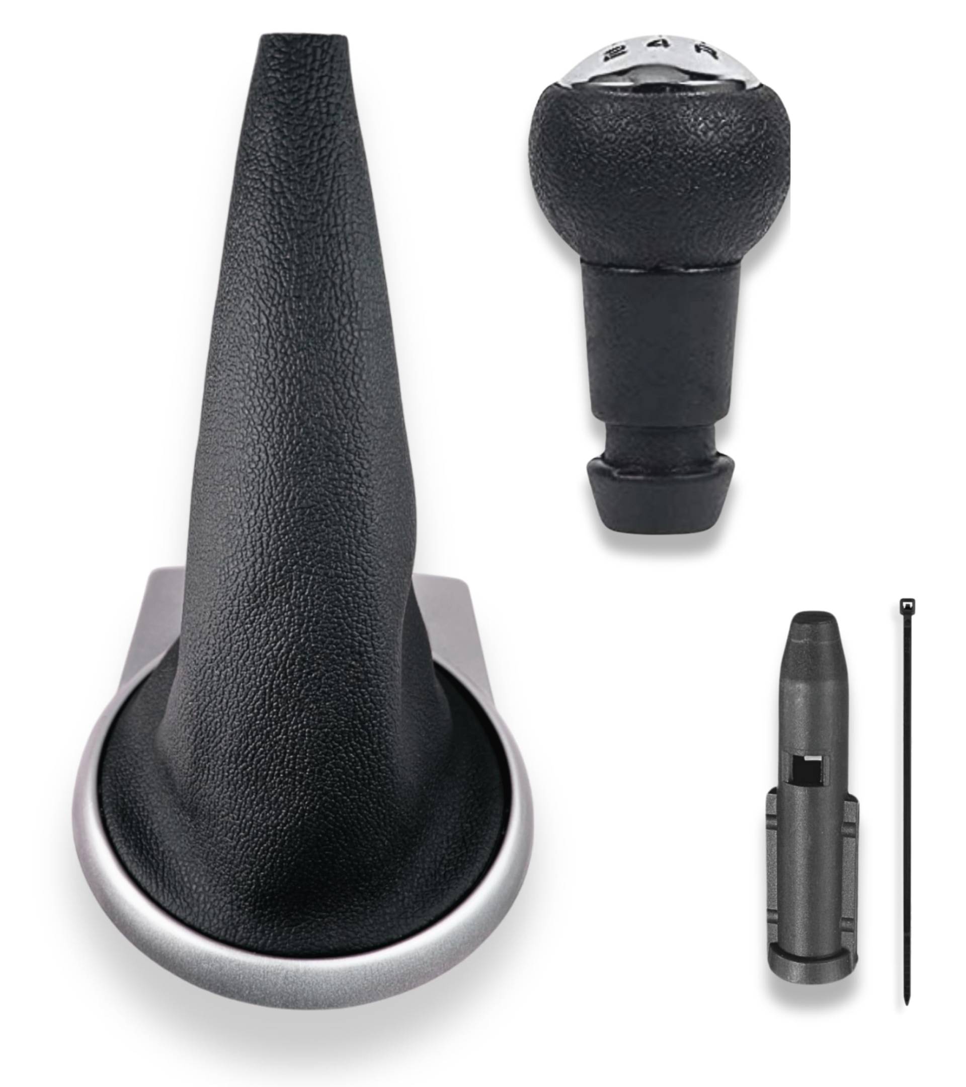 1neiSmartech Kit Schaltknauf 5 Gang mit Schaltsack und Ring, kompatibel mit Citroën C4 I (MK1) 2004-2010, Silberrahmen, OEM 2403CV 9653800177, Adapter enthalten von 1neiSmartech