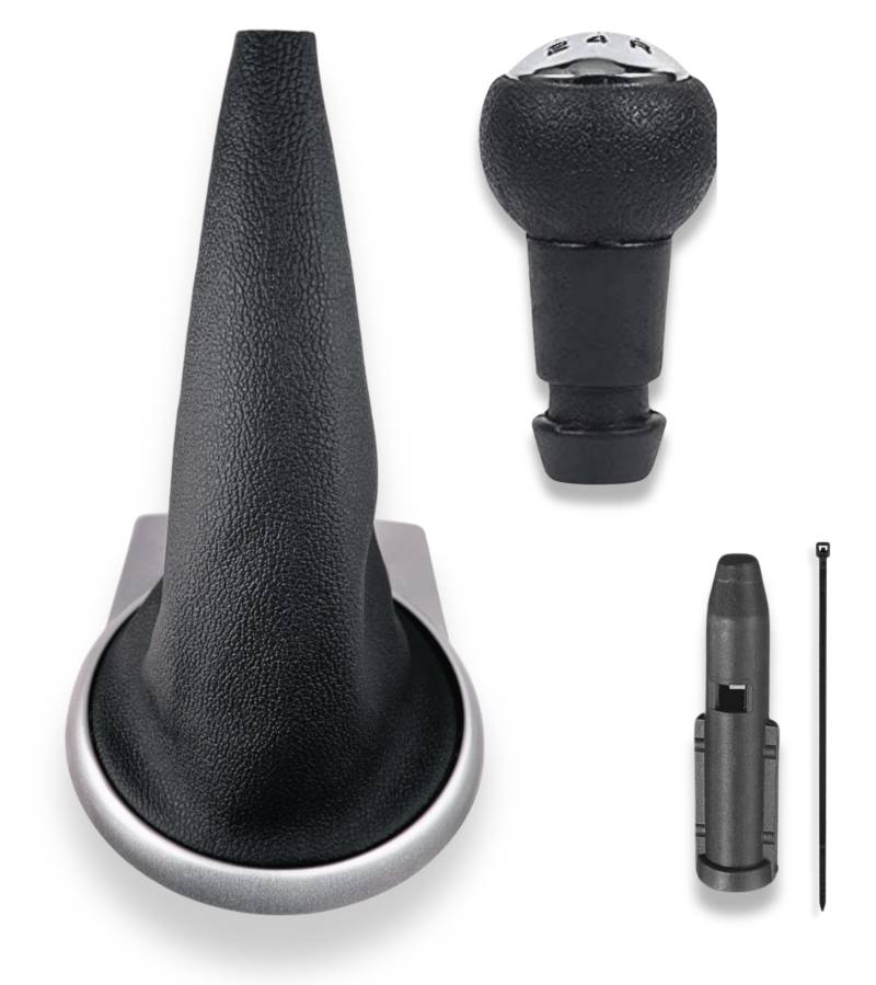 1neiSmartech Kit Schaltknauf 5 Gang mit Schaltsack und Ring, kompatibel mit Citroën C4 I (MK1) 2004-2010, Silberrahmen, OEM 2403CV 9653800177, Adapter enthalten von 1neiSmartech