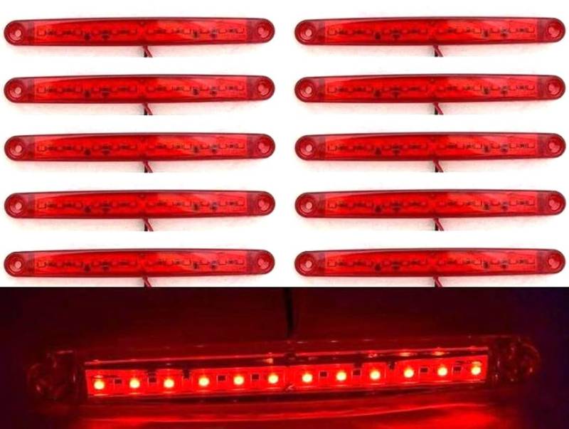 10 x 24V 12 LEDs hinten rote Umrissmarkierungsleuchten für LKW Anhänger Wohnwagen Chassis Bus Kipper von 24/7 AUTO