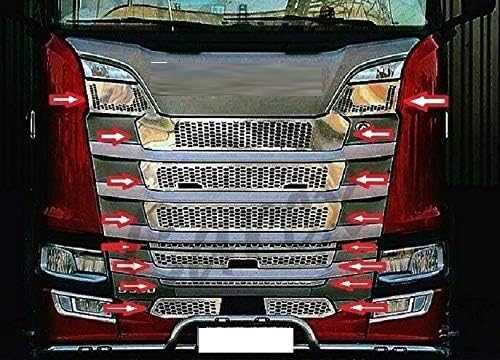 10-teiliges Kühlergrill-Abdeckungen aus poliertem Edelstahl, Dekoration für Scania S 2016+ mit Tagfahrlicht von 24/7Auto