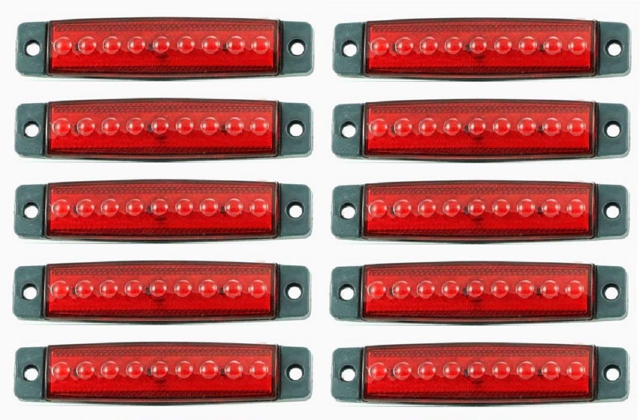 10x LED 24V Rückseitig Umrissmarkierung rote Lichter mit 9 LEDs LKW Anhänger Bus Chassis Van Camper von 24/7Auto