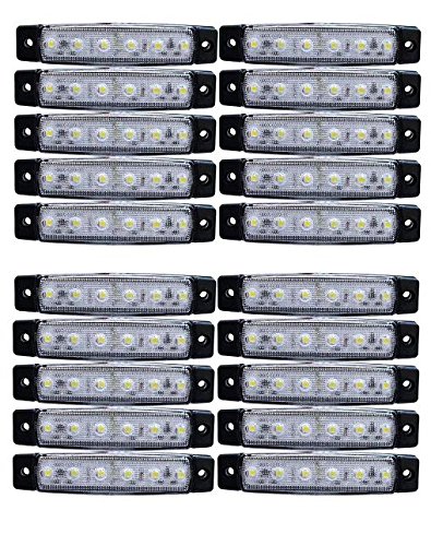 20 x weiße 24V-LED-Seitenmarkierungsleuchten Bernstein-Anhängeranhänger für Wohnwagen von 24/7Auto