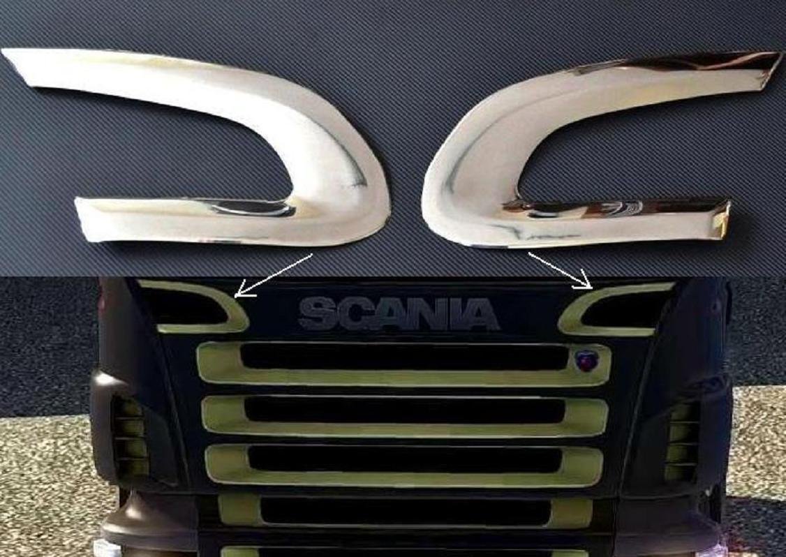 24/7Auto Dekorative Frontgitter-Rahmen aus hochglanzpoliertem Edelstahl für Scania LKW der R-, P-Serie, Baujahr 2004-2009, 2 Stück von 24/7Auto