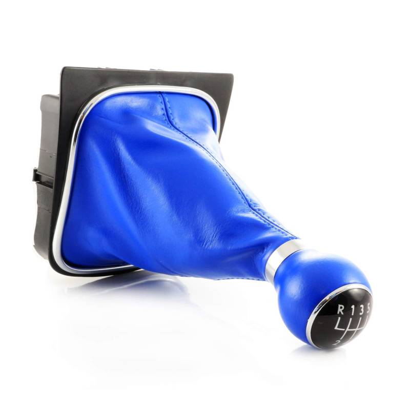 Blauer Schaltknauf + blauer Schaltsack + schwarzer Sockel für Golf MK5 mit Schaltgeschwindigkeitszahlen 1-5 & R von 24/7Auto