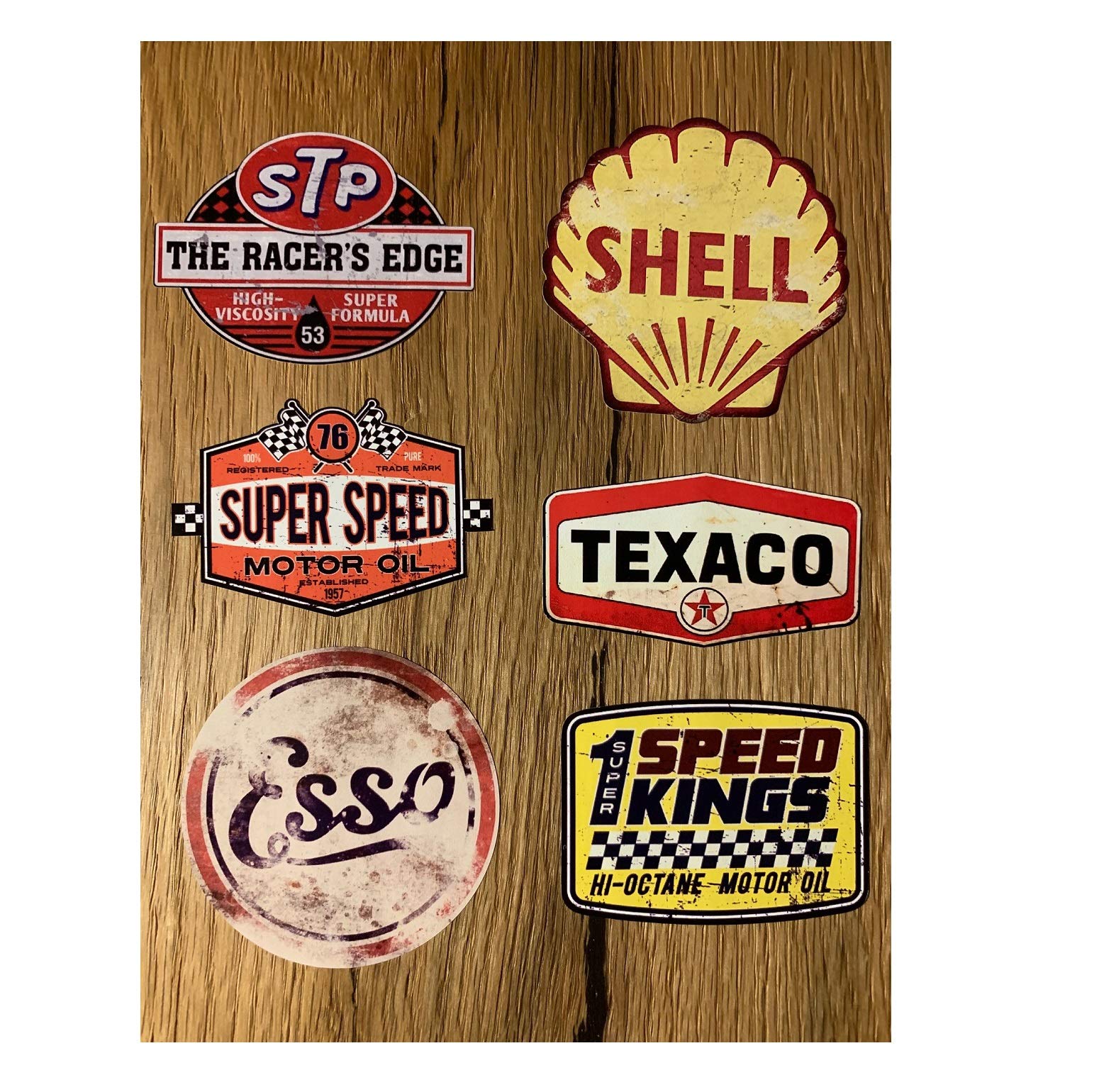 24/7stickers #753 / 6X Aufkleber Vintage Öl Breite je ca. 6,5 cm Oil Tuning Hotrod Retro Oldtimer STP Texaco Shell Esso Racing Rennsport Rallye V8 Ratte Rat Rod von 24/7stickers