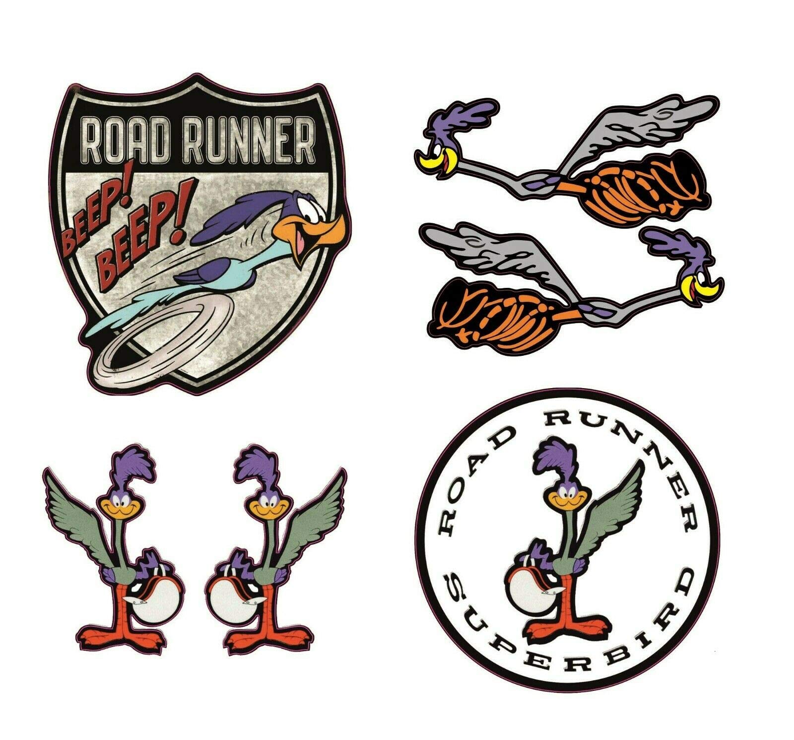 24/7stickers #815 / Aufkleber Set 6X Road Runner Breite je ca. 6,5cm + 3cm Hot Rod V8 USA Oldtimer Old School Retro Vintage Tuning Beep Tankaufkleber Scheibe Auto von 24/7stickers