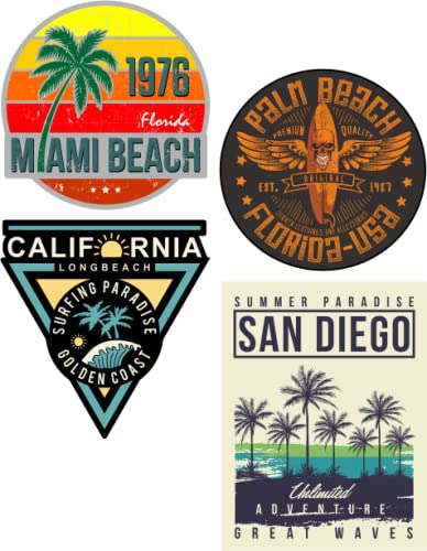 MG640 / 4X Aufkleber SURF Breite je ca. 6,5 cm Surfing Beach Miami Palm San Diego Vintage Retro Kult Sticker Tuning Low Dub Airride Ratte Oldschool von 24/7stickers