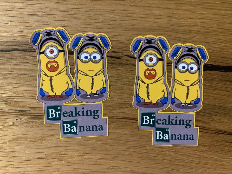 #249 / 2X Breaking Minion Banana Aufkleber 7x5cm Comic Kult Sticker Bad Fun Auto Motorrad JDM OEM Stickerbomb von 24/7stickers