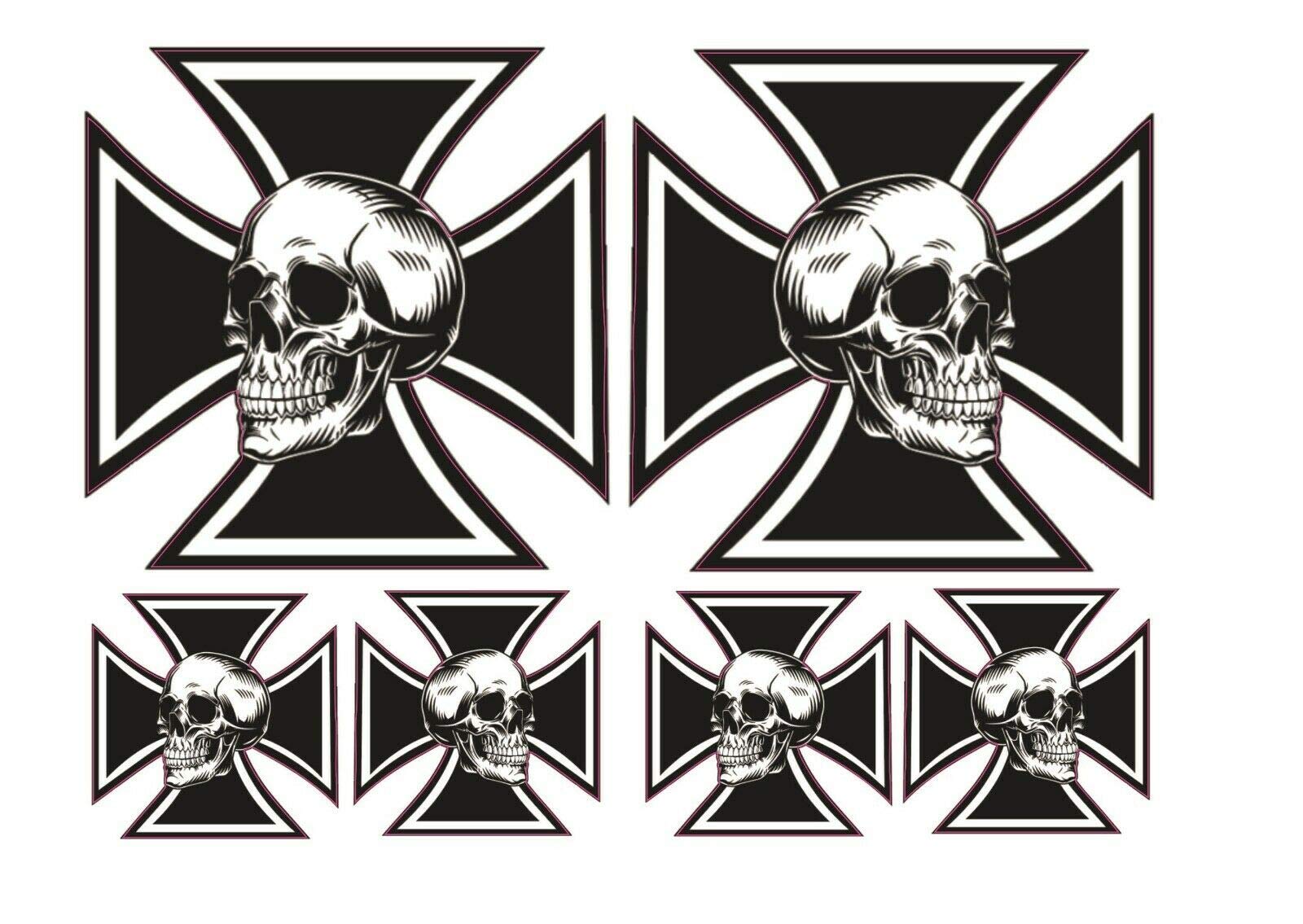 #816 / Iron Cross Aufkleber Set 8,5 + 4 cm Skull Hot Rod V8 USA Oldtimer Oldschool Retro Vintage Tuning Scheibe Auto Rocker Sticker 666 Racing von 24/7stickers