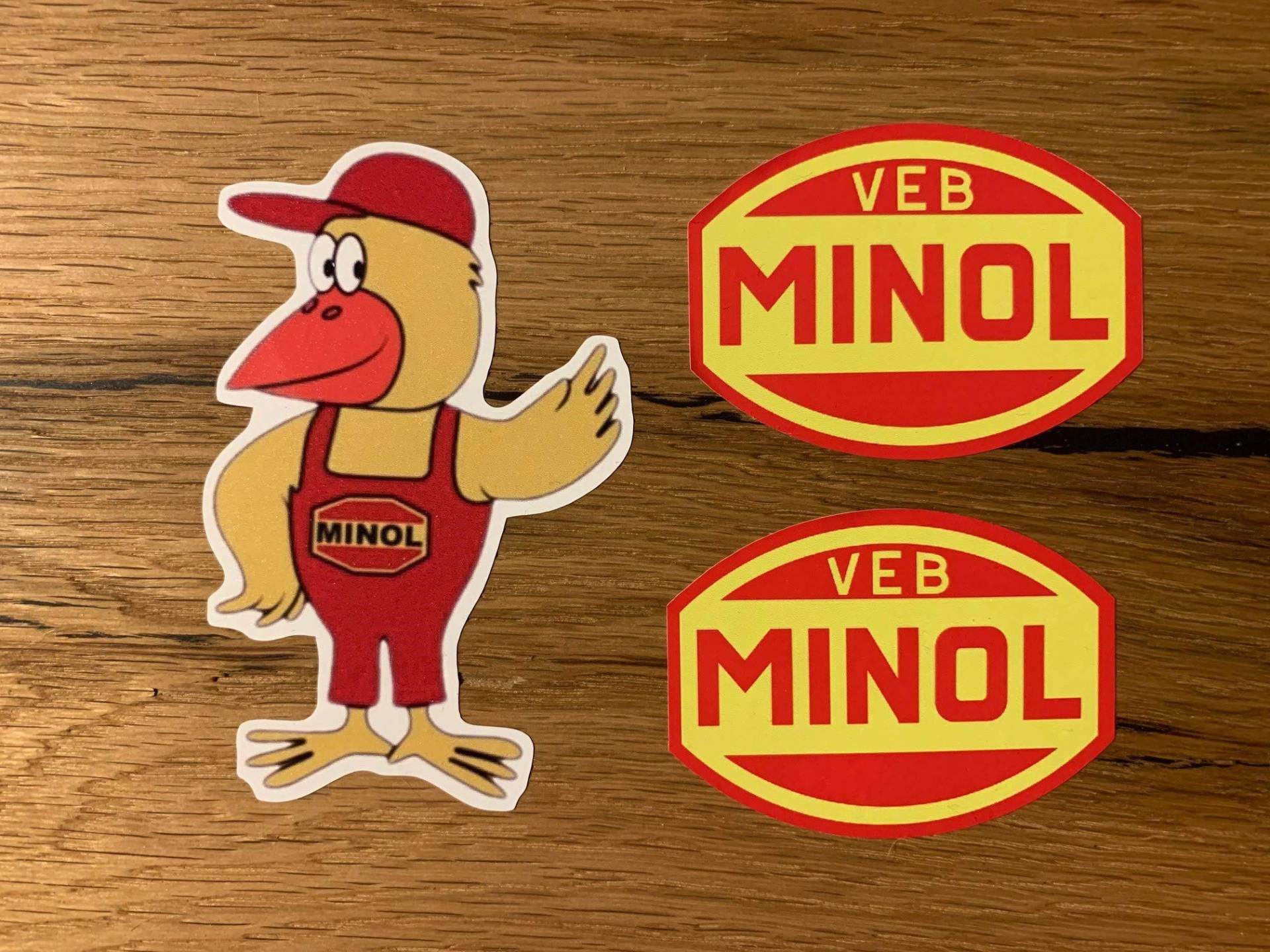 #844 / MINOL Pirol Aufkleber Set je 10x7cm + 7x5cm VEB DDR Oldtimer Auto Sticker Moped Retro Vintage Ossi für Trabant Barkas Wartburg Simson usw. von 24/7stickers