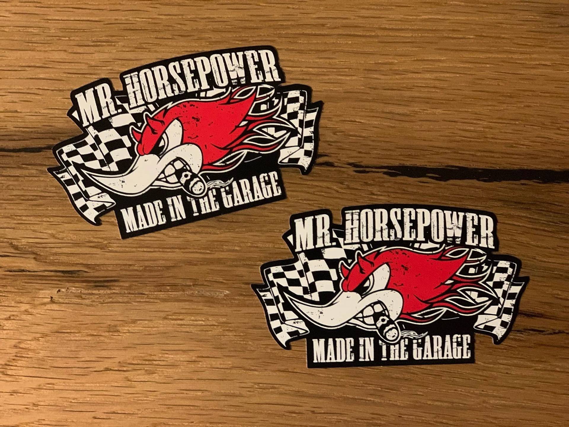 #878 / 2X Horsepower Garage Aufkleber 9 x 5 cm Sticker Oldschool Hot Rod Vintage Kult Rar Retro USA V8 Oldtimer Airride Low How Deep Turbo OEM JDM von 24/7stickers