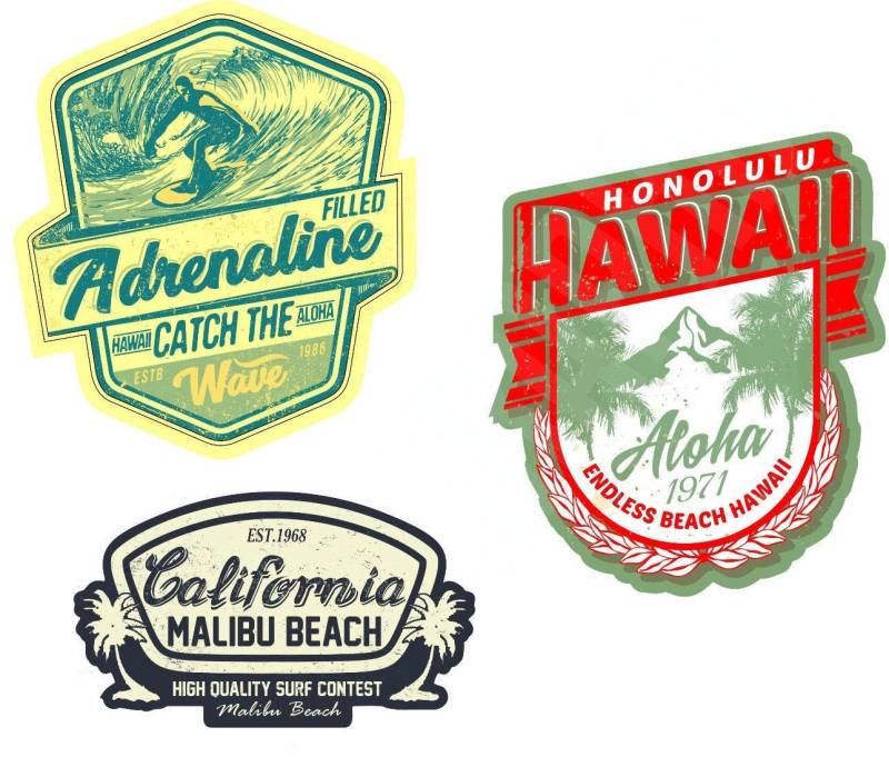 24/7stickers MG402 3X Aufkleber je ca. 10 cm Surfer Surf Bus USA Beach Surfing Board Hawaii Oldtimer Old School Retro Vintage Californien USA von 24/7stickers