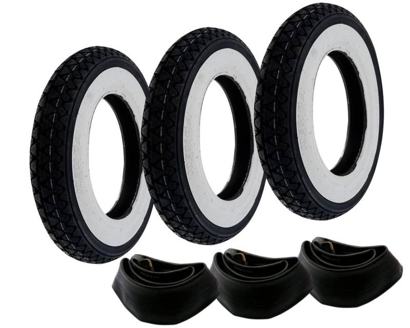 2EXTREME 3X Weißwand Reifen Schlauch Set Kenda 3.50-10 Zoll für Vespa PX 125 150 200 Ape von 2EXTREME