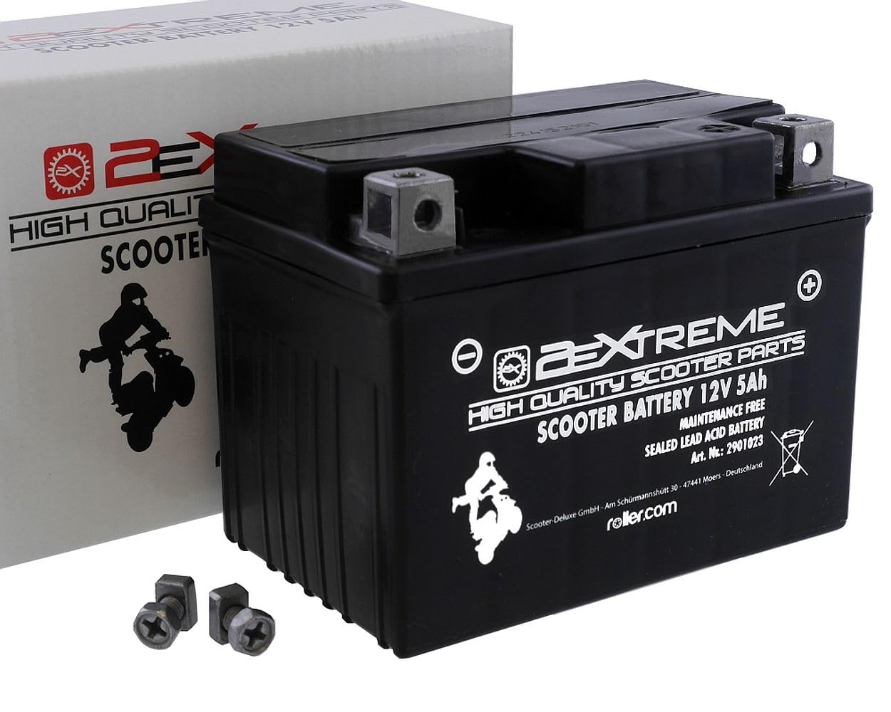 2EXTREME Batterie 12V 5Ah SLA4L-BS, wartungsfreie versiegelte und vorgeladene Rollerbatterie kompatibel für PIAGGIO NRG, Sfera, TPH, ZIP, VESPA ET2 ET4, DERBI Boulevard 50ccm von 2EXTREME
