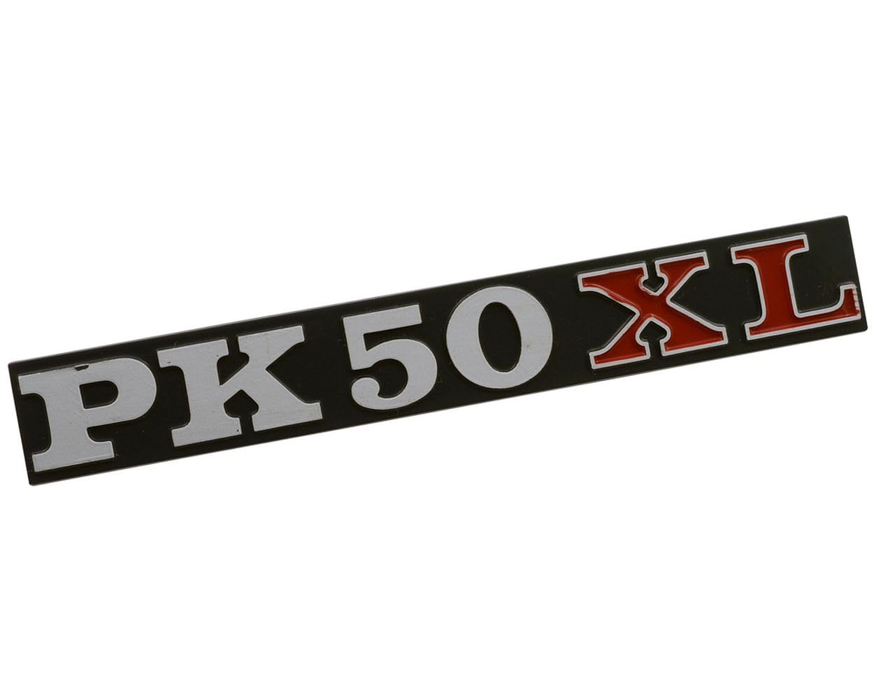Schriftzug Emblem für PK 50 XL Seitenhaube - Alu/Rot/Schwarz, 128x18mm, 75mm Lochabstand von 2EXTREME
