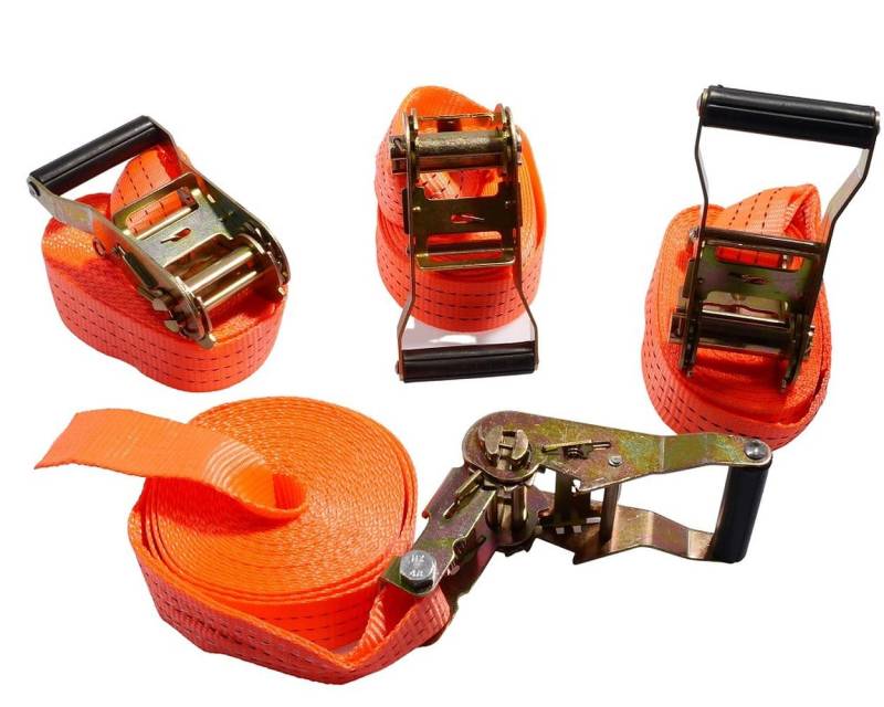 2EXTREME Spanngurt Set mit Ratsche 4x orange 6m 38mm 2t 2000kg 2000daN einteilig Zurrgurt von 2EXTREME