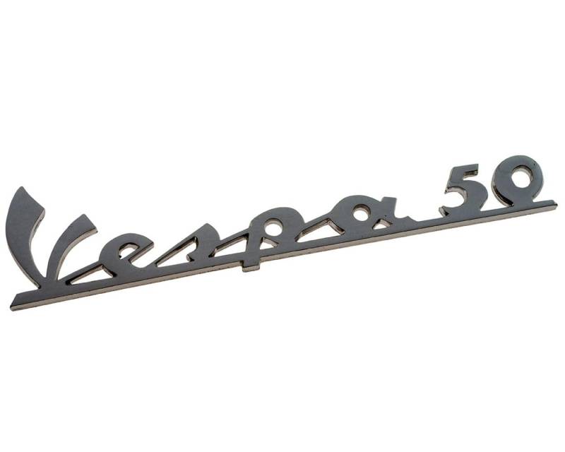 Schriftzug Emblem für Beinschild kompatibel mit "kompatibel mit Vespa 50" chrom 135x35mm, 3 Pin von 2EXTREME