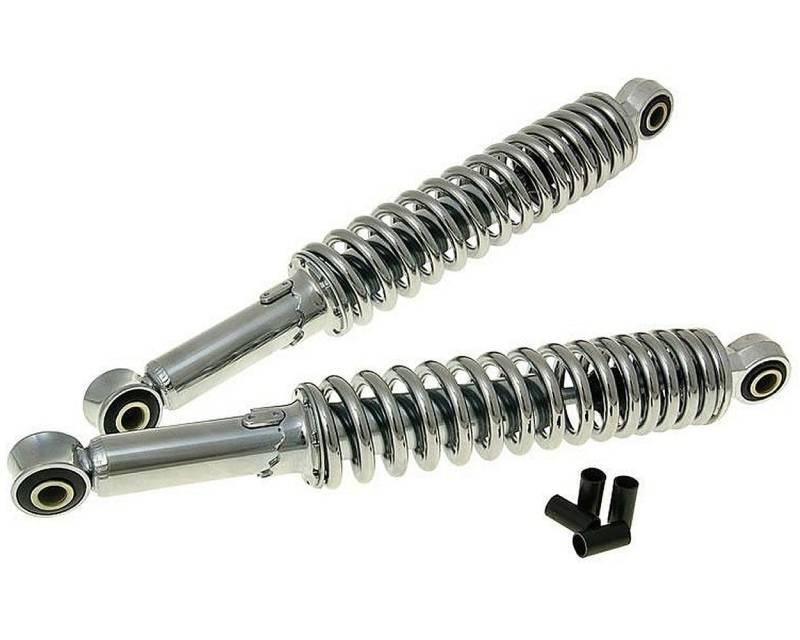 2EXTREME 340mm Chrom Stoßdämpfer Federbein Set für Roller, Moped und Mofas - 5-Fach Verstellbar, Mit Reduzierhülsen von 2EXTREME