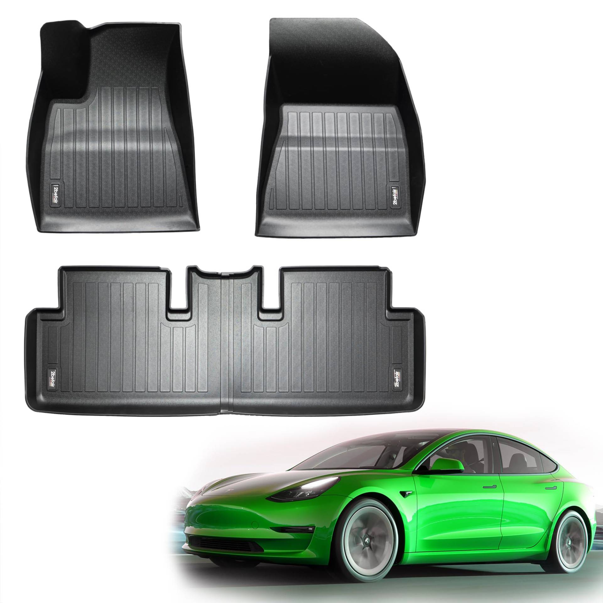 2befair Gummimatten Innenraum Tesla Model 3 (alle Modelle) – Made in Germany, rutschfeste Fußmatten für die Sitze vorne & hinten, Allwetter-Automatten im Set (3 Matten), nachhaltiges Zubehör von 2befair