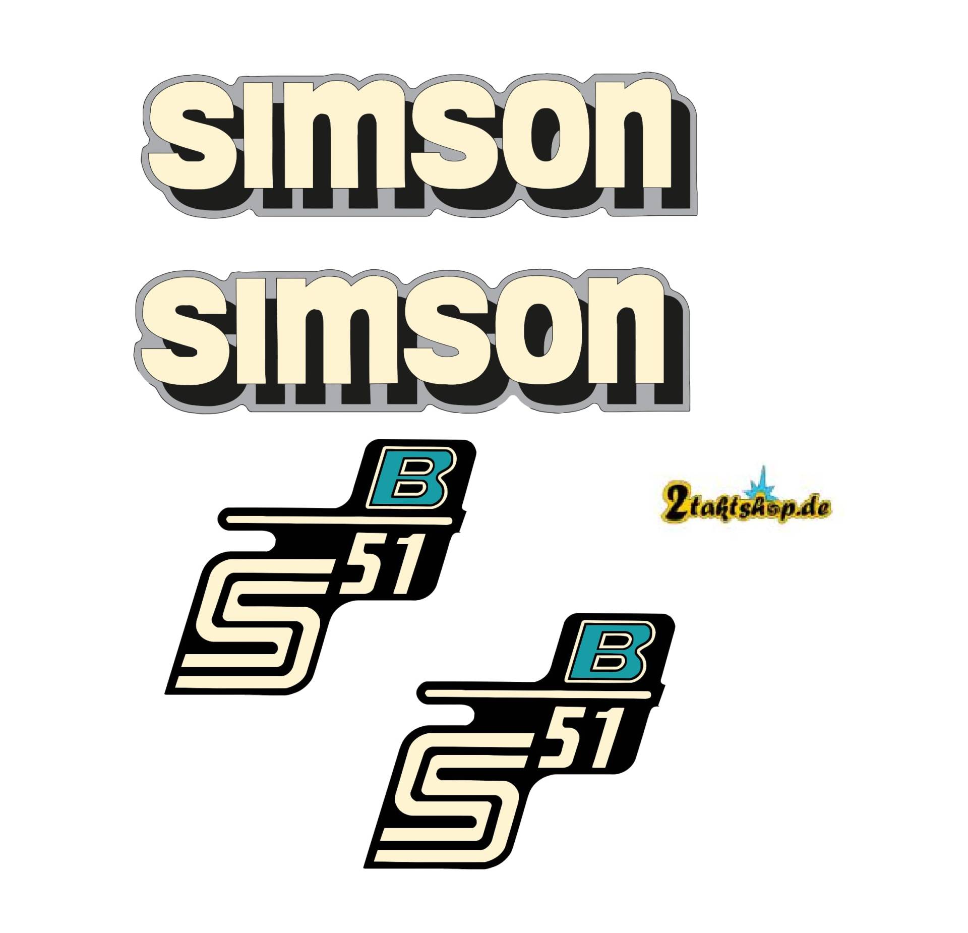 4 teiliges Dekorset Simson S51B Retro Aufkleber Set DDR Style 4 teiliges Dekorset Simson S51B Retro Aufkleber Set DDR Style von 2taktshop