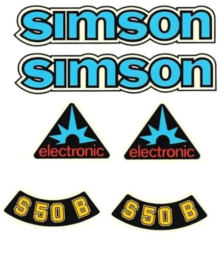 6 teiliger Dekorsatz Simson S50 B Blau Electronic Retro Aufkleber Set von 2taktshop