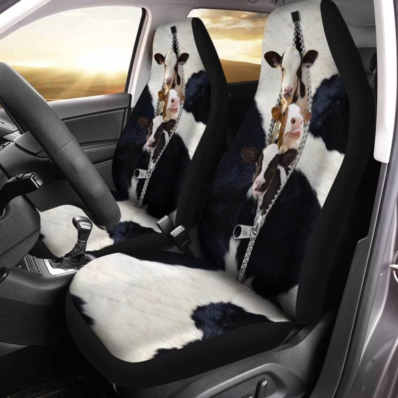 351 2 Stücke Autositzbezug Reißverschluss, Kuh-Print, Katzen-Print Sitzbezug Auto Vordersitze Universell Passende Autositzbezüge Vordersitze Premium Design Auto-Zubehör Für Autos von 351