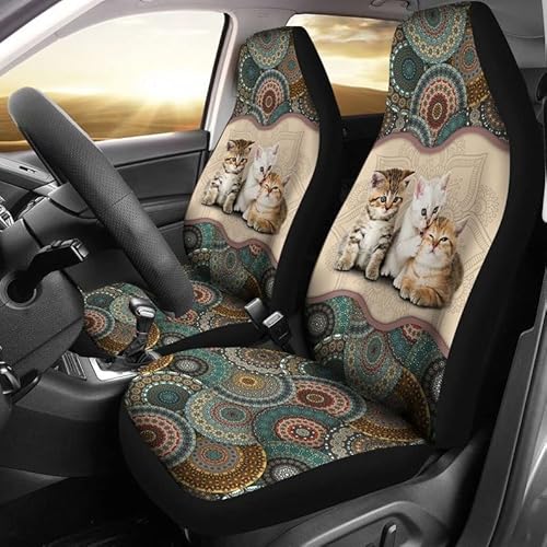 351 2 Stück Sitzbezüge Auto Mandala Muster Mit DREI Katzen Auto-Sitzbezug Atmungsaktiv Auto-Zubehör Auto Schonbezug Sitz, Für Lieferwagen, SUV von 351
