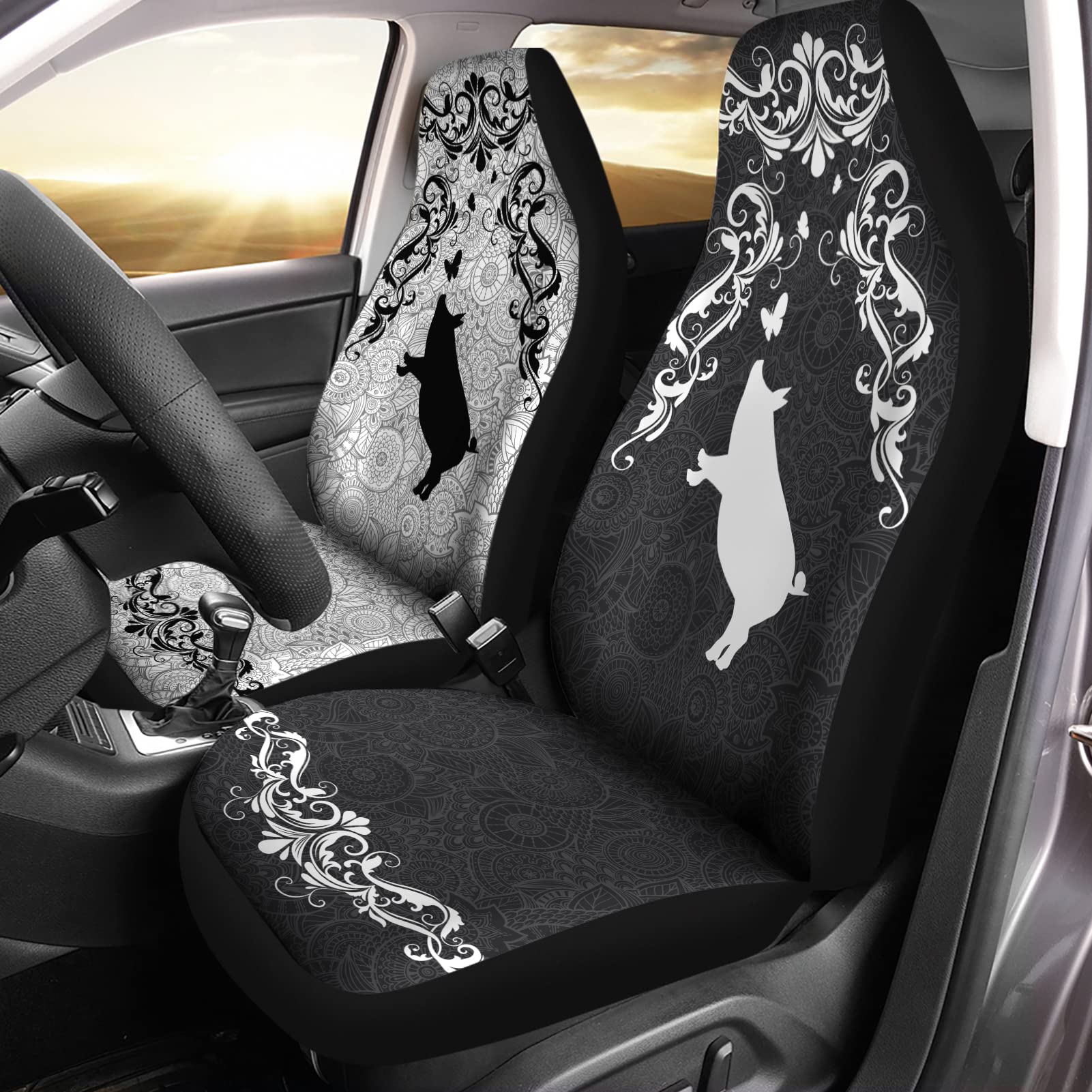 351 2 Stücke Auto Sitzbezüge Schwarz-Weißer Schweine-Blumendruck Autoschonbezüge Fashion Auto-Zubehör Universelle Autositzbezug Für Suvs, Wohnmobil, Autos, 52X138Cm 351 2 Stücke Auto Sitzbezüge Schwarz-Weißer Schweine-Blumendruck Autoschonbezüge Fashion Auto-Zubehör Universelle Autositzbezug Für Suvs, Wohnmobil, Autos, 52X138Cm von 351