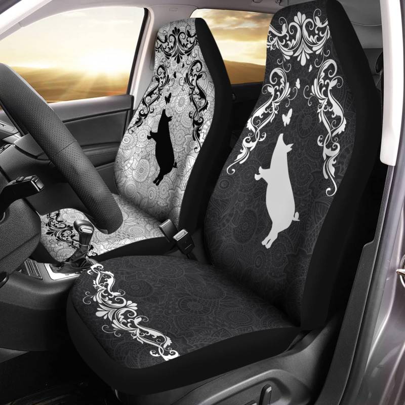 351 2 Stücke Auto Sitzbezüge Schwarz-Weißer Schweine-Blumendruck Autoschonbezüge Fashion Auto-Zubehör Universelle Autositzbezug Für Suvs, Wohnmobil, Autos, 52X138Cm von 351