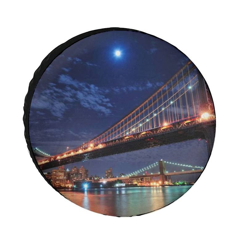 351 Reifencover New York Brooklyn Bridge Monddruck Ersatzradabdeckung Universale Radhülle Personalisierte Aufbewahrungstasche, Für Wohnmobile, LKW, 14 in von 351