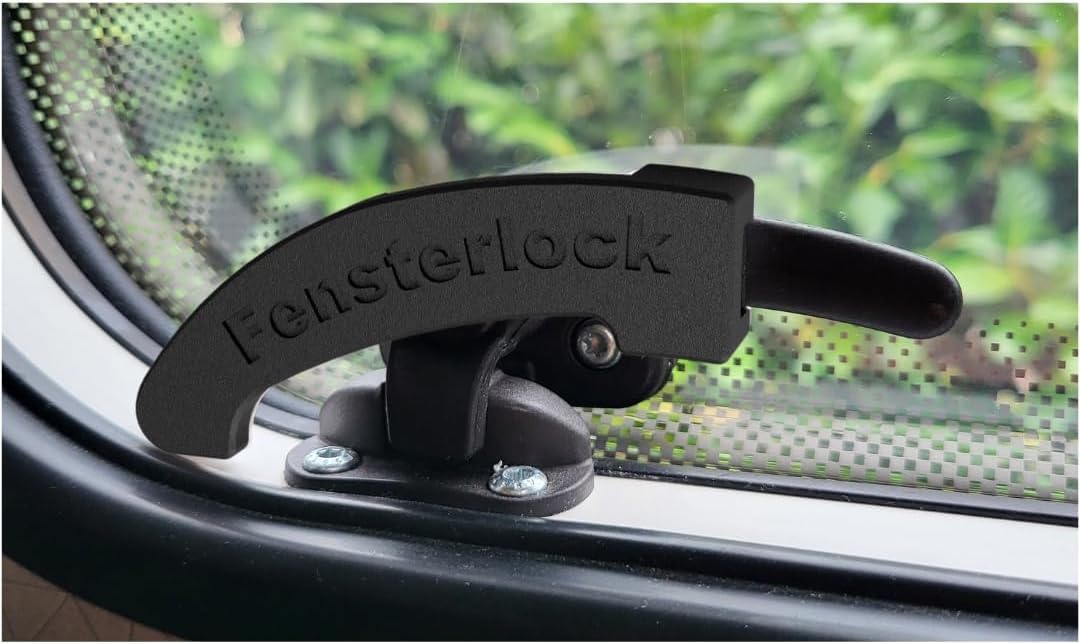3D-Druck Camper Fenstersicherungen in Schwarz/Einbruchschutz/Verriegelung für Dometic Seitz Fenstergriff/Fensterhebel Wohnmobil- und Wohnwagenfenster (Typ 1, 2er Set Links) von 3D-Druck Camper