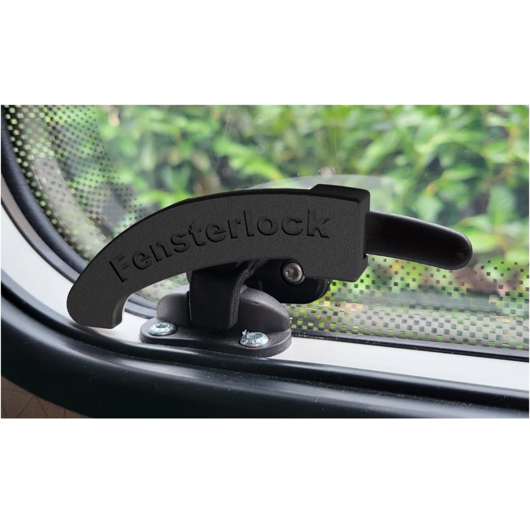 3D-Druck Camper Fenstersicherungen in Schwarz/Einbruchschutz/Verriegelung für Dometic Seitz Fenstergriff/Fensterhebel Wohnmobil- und Wohnwagenfenster (Typ 2, 2er Set Links) von 3D-Druck Camper